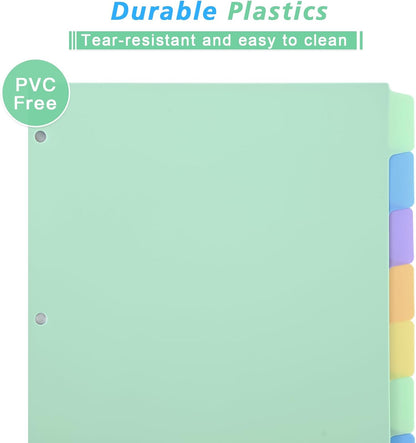 8-Tab Binder-Dividers with Tabs, Write & Erase Divider Tabs for 3 Ring Binders with 3 Holes 8 Pastel Colors, 16pcs, (8 Tabs-2 Pack)