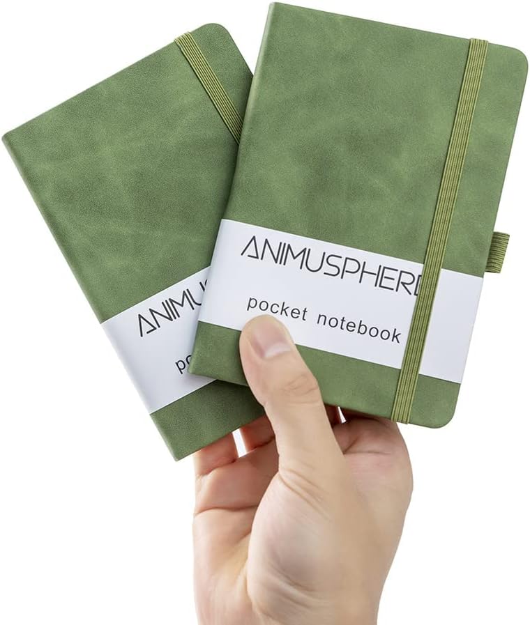 2Pack Pocket Notebook Small Notebook Journal Notebook 4 inches x 5.7 inches 200 Pages Leather Cover With Pen Holder Page Marker Ribbons(Black)