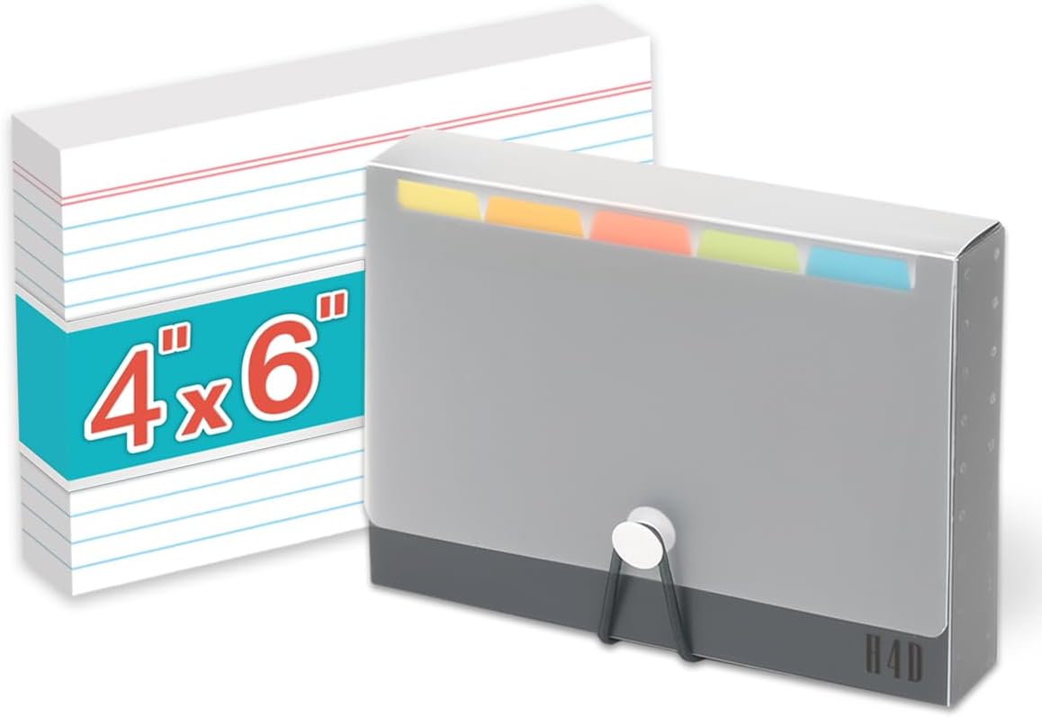 H4D 3x5 Index Card Case with 100 Heavyweight Ruled Index Cards and Dividers, Black