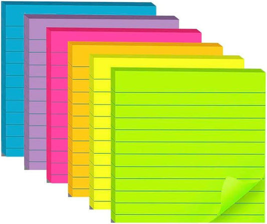 (12 Pads) Lined Sticky Notes 4x4 in, 6 Bright Colors Self-Stick Note Pads, Strong Adhesive, 47 Sheets/Pad
