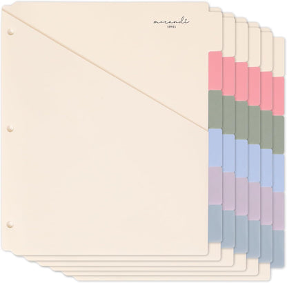 H4D 6-Tab Dividers for 3 Ring Binder, Plastic Dividers with Two Pockets, Letter Size, Pastel Colors, 1 Set