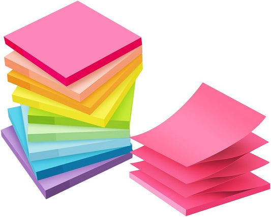 (18 Pack) Pop Up Sticky Notes Refill,3x3 in Popup Notepads,Accordion Stickies Super Sticking Power,Office School Memo Note Pads Bright Colors,Post on Windows Doors,Recyclable,Easy to Write on