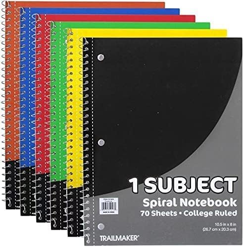 Trail maker Bulk Notebooks (50 Pack), One Subject Notebooks College Ruled, 140 Pages (70 Sheets),Spiral Bulk Notebooks for Kids, School Supplies, Journaling, Note Taking, Students, and Work
