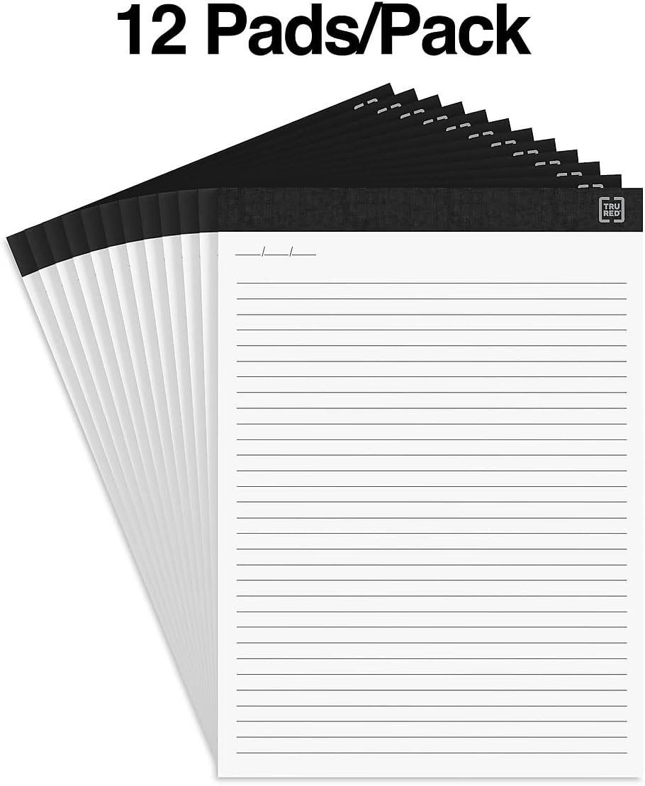 TRU RED Notepads, 8.5” x 11.75”, Narrow Ruled, Ivory, Perforated, 12‑Pack