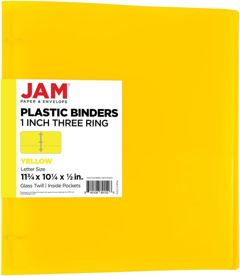 JAM PAPER Plastic 0.75 inch Binder - Clear 3 Ring Binder - Sold Individually