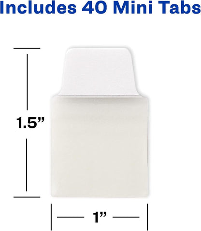 Avery Mini Ultra Tabs, 1" x 1.5", 2-Side Writable, White, 40 Repositionable Tabs (74788)