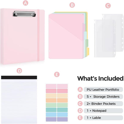 SKYDUE 3 Ring Binder with Clipboard,1 Inch Binder, 13.2" × 10.2" PU Clipboard Binder with Notepad & 5 Dividers with 5 Pockets, Labels, Clipboard Folder Great for School Office(Fit Letter Sized Paper)
