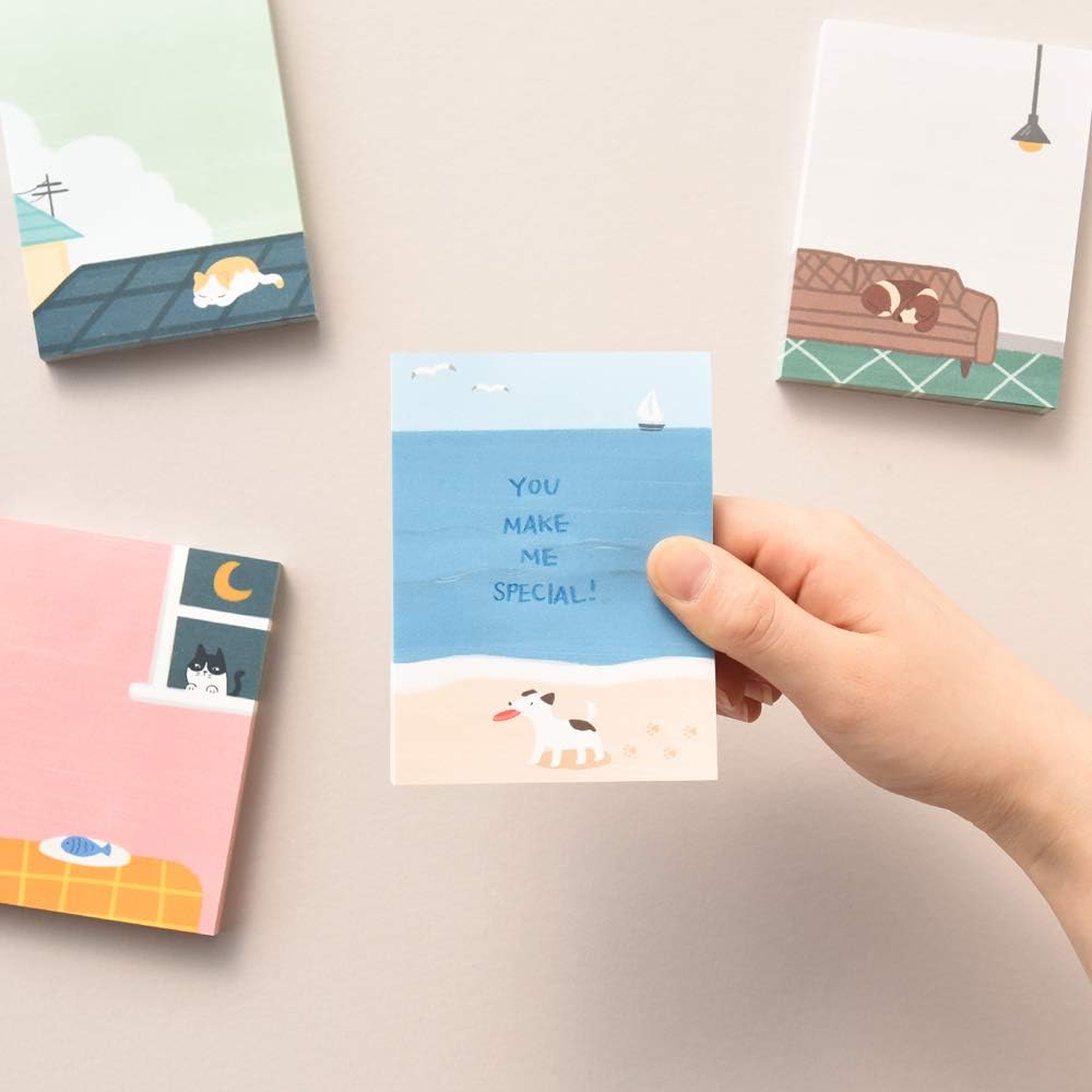 Monolike Memopad Memories design B SET - 4 Packs, 4 Different Designs, 100 Sheets Per Pad, Total 400 Sheets, Note pads, Writing pads, 3.15 x 4.17 Inches