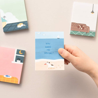 Monolike Memopad Memories design B SET - 4 Packs, 4 Different Designs, 100 Sheets Per Pad, Total 400 Sheets, Note pads, Writing pads, 3.15 x 4.17 Inches