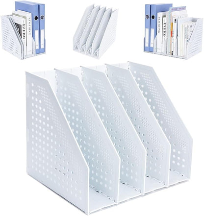 FRETONBA Collapsible Magazine File Holder with 2 Vertical Compartments Foldable Binder Holder for Desk Binder Storage Organizer Plastic Magazine Holders for Shelf, Light Gray