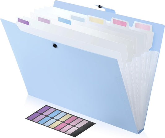 8 Pockets Expanding File Folder, Accordion File Organizer with Colorful Labels, Cute Folders for Documents, Portable File Folder Organizer for School Office Supplies, Letter Size, Purple