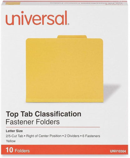 Universal Pressboard Classification Folders, Letter, Six-Section, Yellow, 10/Box (10304)