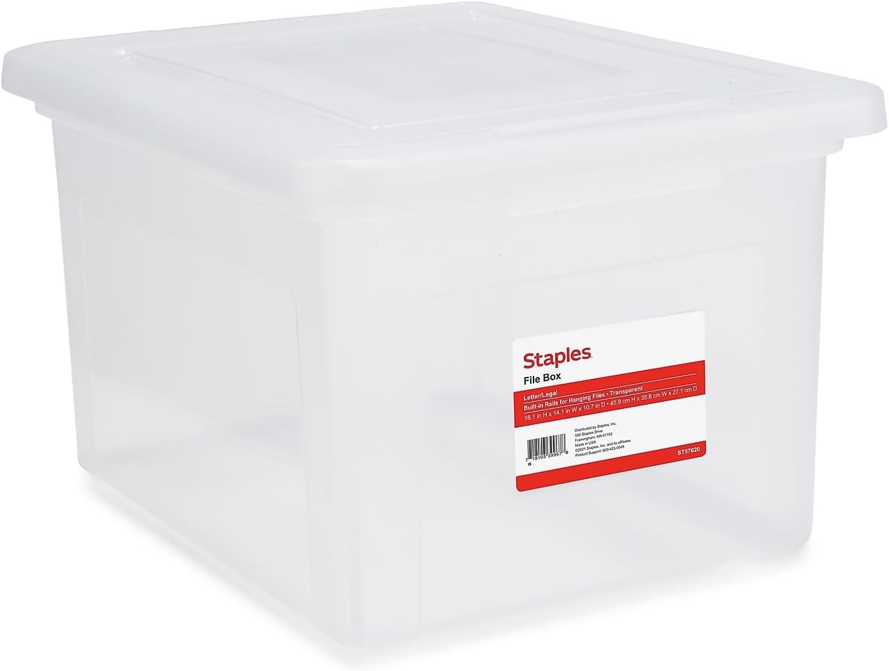 STAPLES File Folder Tote, Portable Filing Box for Letter SIze Hanging Folders, Security Latch & Built-In Lid Organizer, Black/Clear