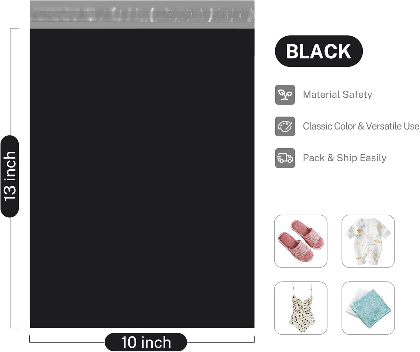 Metronic Poly Mailers 10x13 100 Pcs | Small Shipping Bags for Clothing | Mailing Bags for Small Business, Shipping Envelopes,Packing Bags in Black