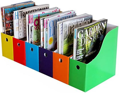 Evelots Magazine File Holder - Set of 24 Multi Color - Office Desk Organizer - Sturdy Cardboard - New Upgraded Double Front Panel for More Stability - Full 4 Inch Wide - Easy Assemble