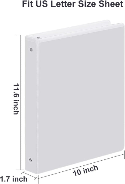 3 Ring Binder 1-1/2 Inch, ViVin Sturdy 1.5"-Round Ring Binder with 2 Interior Pockets, Clear View Cover, PVC-Free, Fits 300 Sheets of 8.5'' x 11'' Paper, Office Home School (6 Pack, White)