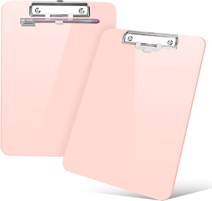 SFLHHDM 1 Pcs Clear Glitter Clipboards, Plastic Clipboard with Pen Holder, Size 8.85 x 12.4 in Shiny Clipboards with Low Profile Clip, Cute Hanging Clipboard for Office School Sparkly Clip Board-Pink