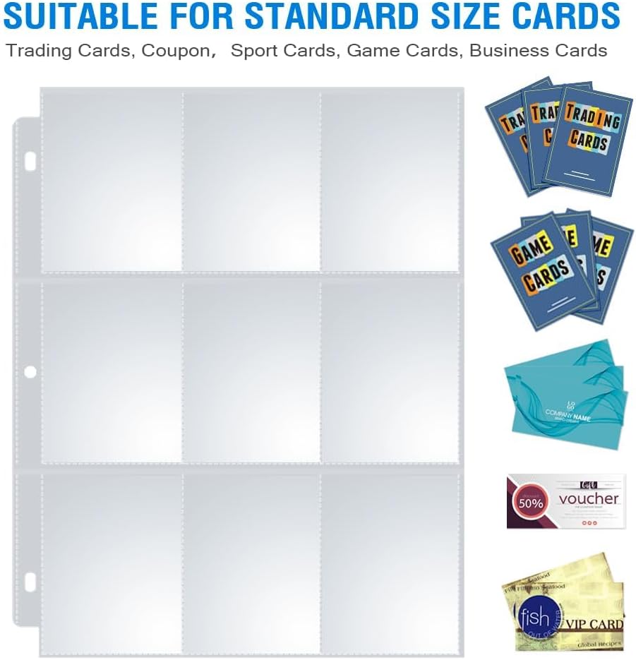 36 Pack 9 Pocket Page Protectors, Sooez Double Sided Trading Card Sleeves for 3 Ring Binder, Baseball Cards Holder, Protective Pages Sheets for Binders Album, Fit for Collectible Games, Sports Cards