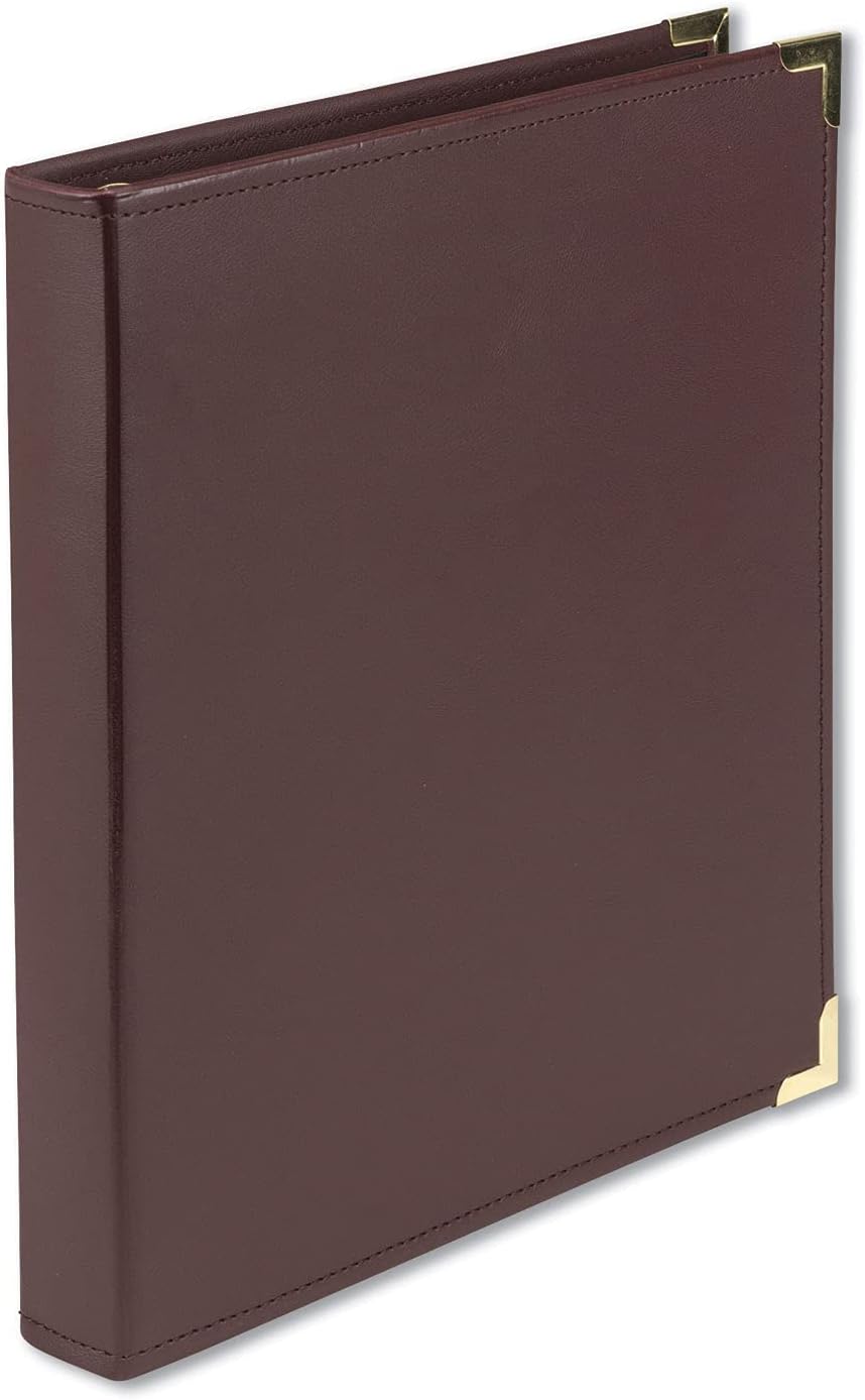 Samsill Classic Collection Leather 3 Ring Binder, Executive Presentation Portfolio, 0.5 Inch (Holds 100 Sheets), Brass Round Ring, Burgundy