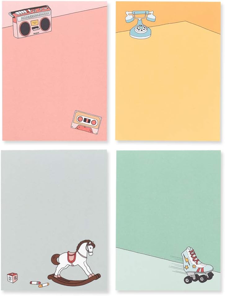 Monolike Memopad Memories design B SET - 4 Packs, 4 Different Designs, 100 Sheets Per Pad, Total 400 Sheets, Note pads, Writing pads, 3.15 x 4.17 Inches