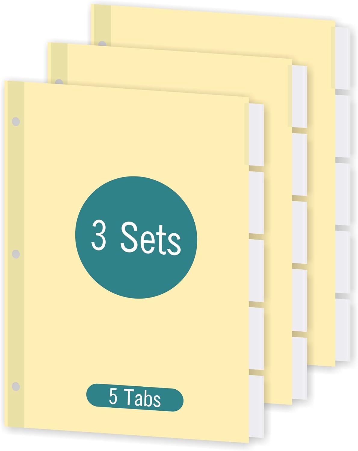 5-Tab Binder Dividers for 3 Ring Binder, Insertable Clear Big Tabs, Letter Size Paper Divider, 8.5 x 11 inch, 6 Sets (30 Dividers Total)