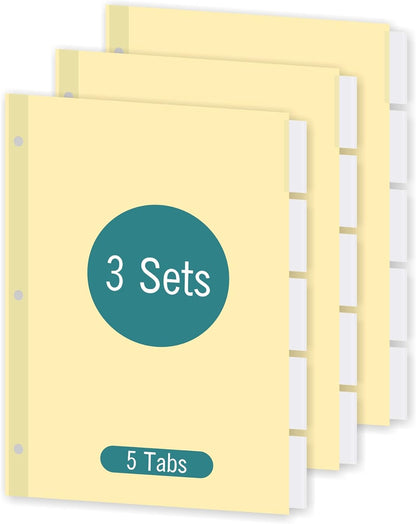 5-Tab Binder Dividers for 3 Ring Binder, Insertable Clear Big Tabs, Letter Size Paper Divider, 8.5 x 11 inch, 6 Sets (30 Dividers Total)