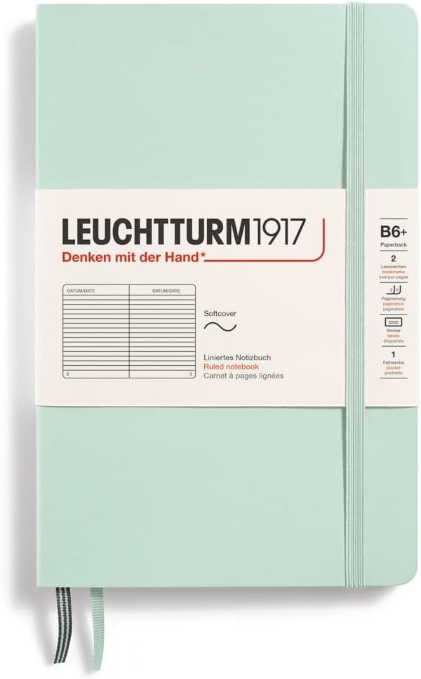 LEUCHTTURM1917 - Notebook Softcover Paperback B6+ - 123 Numbered Pages for Writing and Journaling (Ruled, Rising Sun)