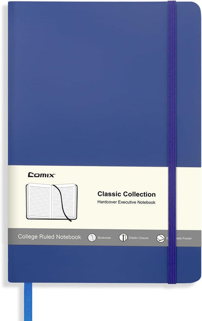 Comix 6 Pack Lined Journal Notebooks for Work, 240 Pages, 5.5"x8.3", Black, Hardcover, A5 Medium College Ruled, Journaling Notebooks for Notes-Taking, Fits for Office School Home