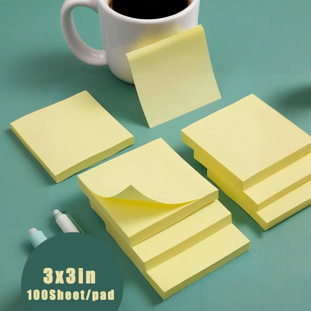 White Sticky Notes 6 Pads 3 X 3 Inch 100 Sheets/Pad Self-Stick Notes Pads 600 Sheets Total