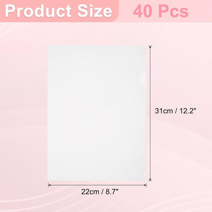 PATIKIL A4 Plastic Folders, 40 Pack Clear Folders L Type Project Pockets Paper Document Jacket Sleeves L Shaped Transparent for Documents Plastic Office File, 8.7x12.2in, Red