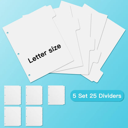 3 Ring Binder Dividers with 5-Tabs for Letter Size, 1/5 Cut, 3-Hole Punched, Write & Erase Plastic Binder Dividers Extra Durable Section Index Dividers for Binders, Pack of 2 Sets, 10 Dividers Total