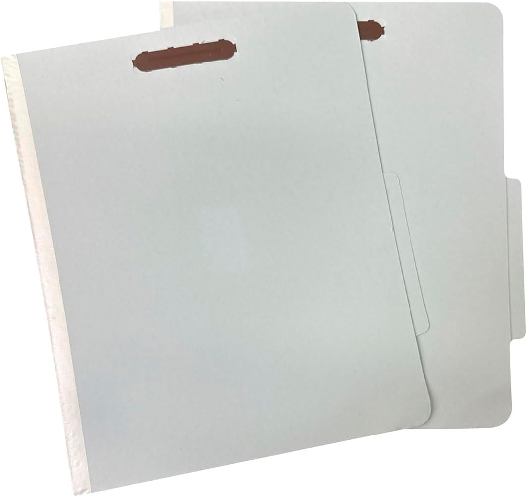 Amazon Basics Classification Folder with Prongs, 100% Recycled, 2 Dividers, 2" Embedded Fasteners, Letter Size, for Documents Organization, Light Blue, 10 Count