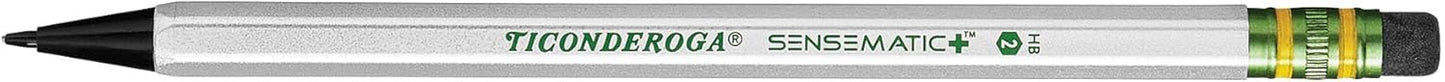Ticonderoga Sensematic Mechanical Pencil, 0.7mm Lead, Silver, 2 Count