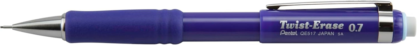 Pentel Twist-Erase III Mechanical Pencil, (0.7mm), Black Barrel, 12 Pack (QE517A)