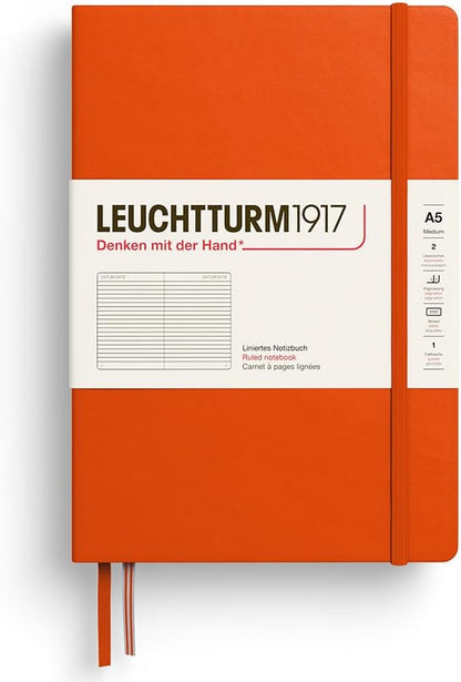 LEUCHTTURM1917 - Notebook Hardcover Medium A5-251 Numbered Pages for Writing and Journaling - Thinking Ahead (Plain Paper, Spice Brown)
