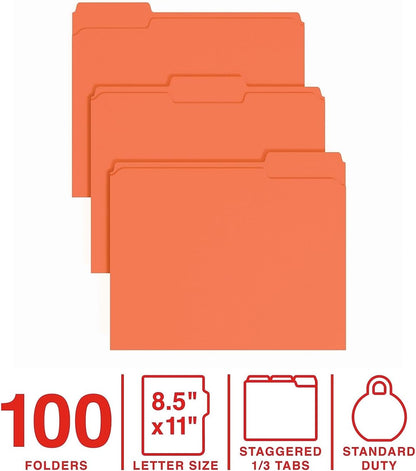 Staples File Folders, Letter Size, 1/3‑Cut Tabs, Purple, Durable 10.5‑Point Paper Stock, 100/Pack