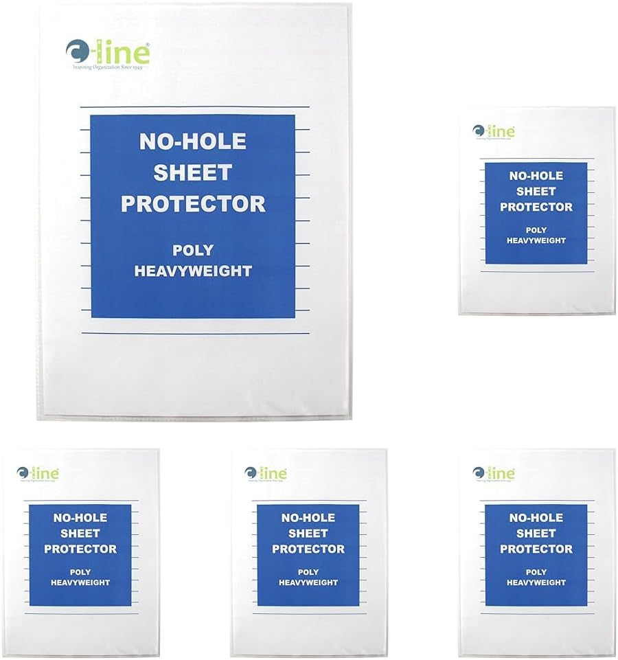 C-Line Top Loading Heavyweight Poly No-Hole Sheet Protectors, 8.5 x 11 Inches, 25 per Box (62907)