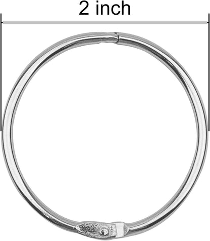 KTOJOY 2 Inch (15 Pack) Loose Leaf Binder Book Rings, with Metal Nickel Plated for Key,and Index Cards, for School, Home, or Office, Silver