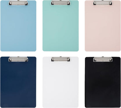 6 Pack Plastic Clipboards with Low Profile Clip, Hanging Clipboards Bulk, Clip Boards 8.5x11 Holds 100 Sheets, A4 Letter Size Clipboard for Teacher, Students, Kids, Classroom & Office