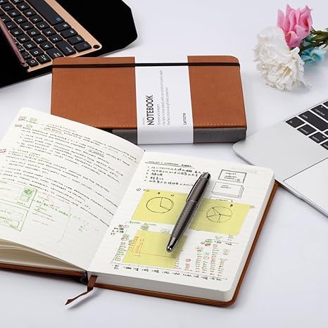 Lemome Grid Paper Notebook Hardcover Classic Notebook with Pen Holder - Page Dividers Presents 8.4 x 5.7 in