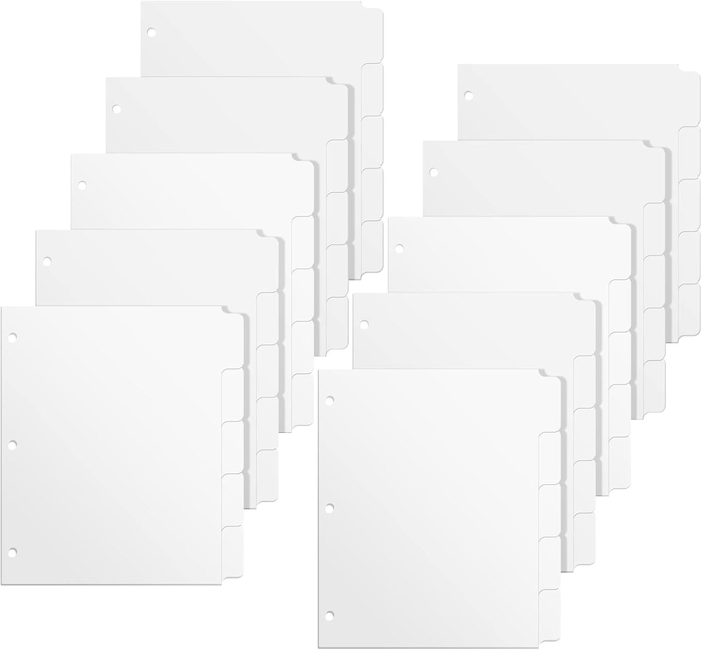 3 Ring Binder Dividers with 5-Tabs for Letter Size, 1/5 Cut, 3-Hole Punched, Write & Erase Plastic Binder Dividers Extra Durable Section Index Dividers for Binders, Pack of 2 Sets, 10 Dividers Total