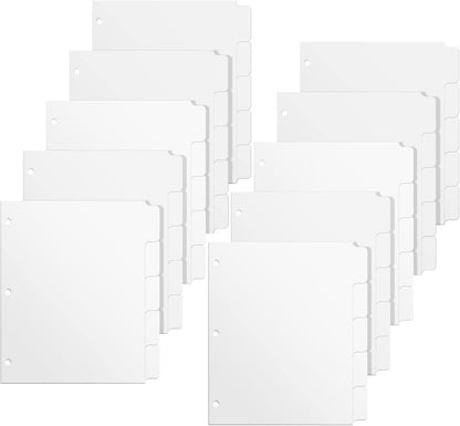 3 Ring Binder Dividers with 5-Tabs for Letter Size, 1/5 Cut, 3-Hole Punched, Write & Erase Plastic Binder Dividers Extra Durable Section Index Dividers for Binders, Pack of 2 Sets, 10 Dividers Total