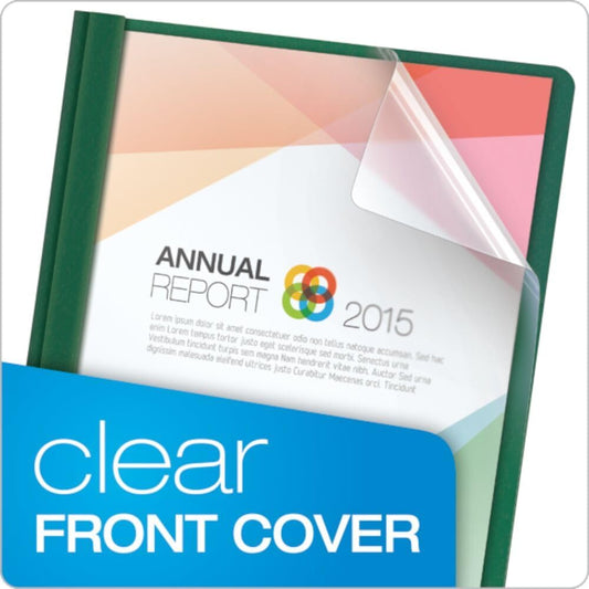 Oxford Report Covers, Clear Front, Letter Size Folder with Prongs, for Presentation at School or Office, Hunter Green, 25 per Box (55856EE)