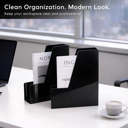 CiWiVOKi Vertical Magazine File Holder, Desk Organizer and Storage for Magazines, Binders, Notebooks, Envelopes, Multi-Purpose Desktop File Organizer for Home, Office & Classroom, 4 Pack, White
