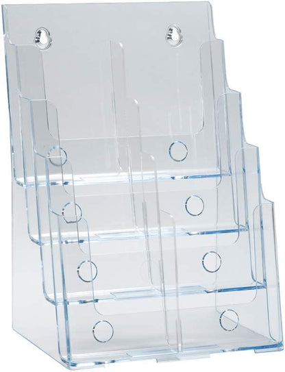 Azar Displays 252376 Four Tier, Four Pocket Letter Brochure File Holder for Flyer, Office Supplies, Paper Document or Magazines, Clear Organizer for Wall and Counter Desktop Stand, 8.5" x 11"