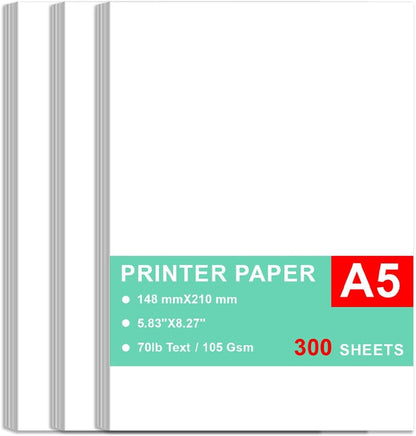 A5 Printer Paper - 100 Sheets, A5 Premium Bright White Paper, 28lb Bond / 70lb Text (105 gsm) Bright White Paper – Great for Copy, Printing, Writing, 5.83" x 8.27" (148 x 210 mm)