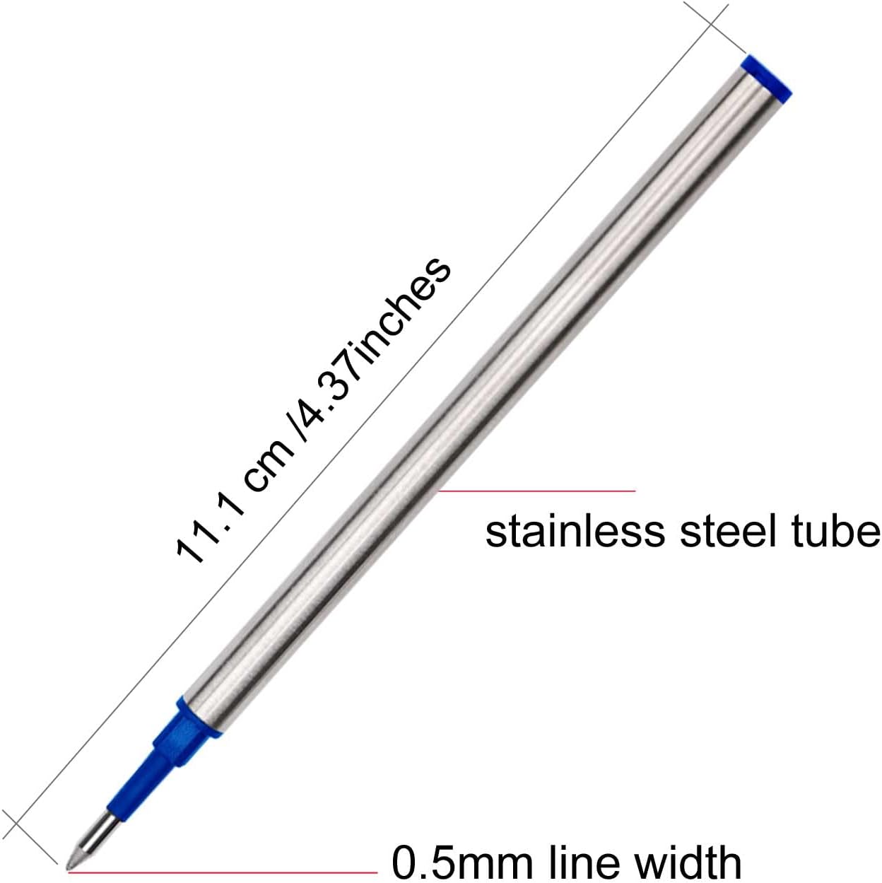 YIVONKA 10 Pieces Replaceable Ballpoint Pen Refills Medium Point Metal Refill Smooth Writing Black or Blue Ink Pen Refills 0.5 mm (10 Black 0.5mm Refills)