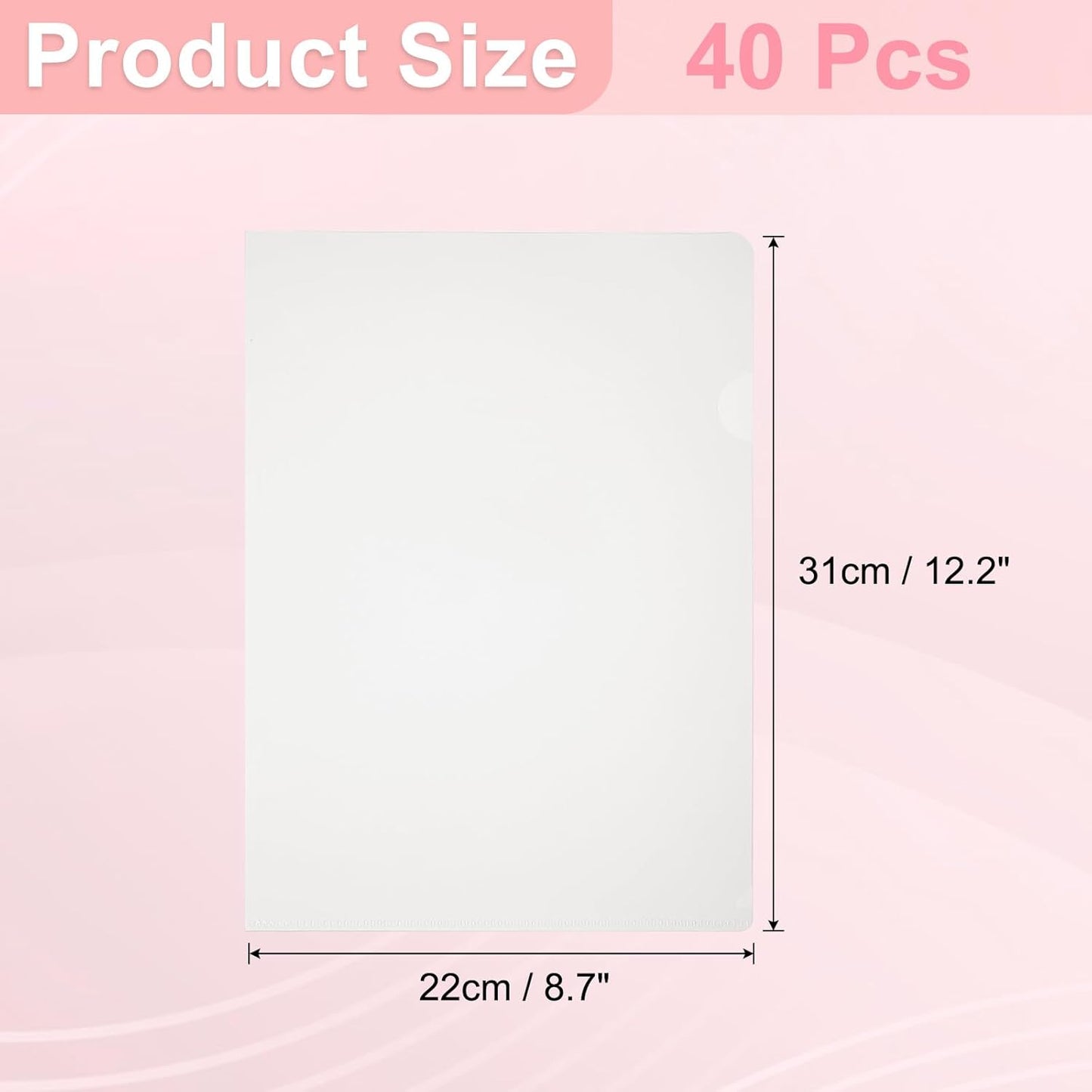 PATIKIL A4 Plastic Folders, 40 Pack Clear Folders L Type Project Pockets Paper Document Jacket Sleeves L Shaped Transparent for Documents Plastic Office File, 8.7x12.2in, Red