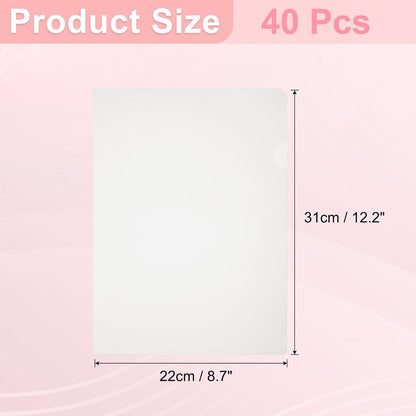 PATIKIL A4 Plastic Folders, 40 Pack Clear Folders L Type Project Pockets Paper Document Jacket Sleeves L Shaped Transparent for Documents Plastic Office File, 8.7x12.2in, Red