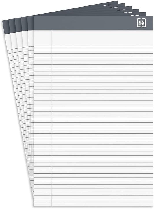 TRU RED Notepads, 5” x 8”, Narrow Ruled, Canary, 50 Sheets/Pad, 6‑Pack